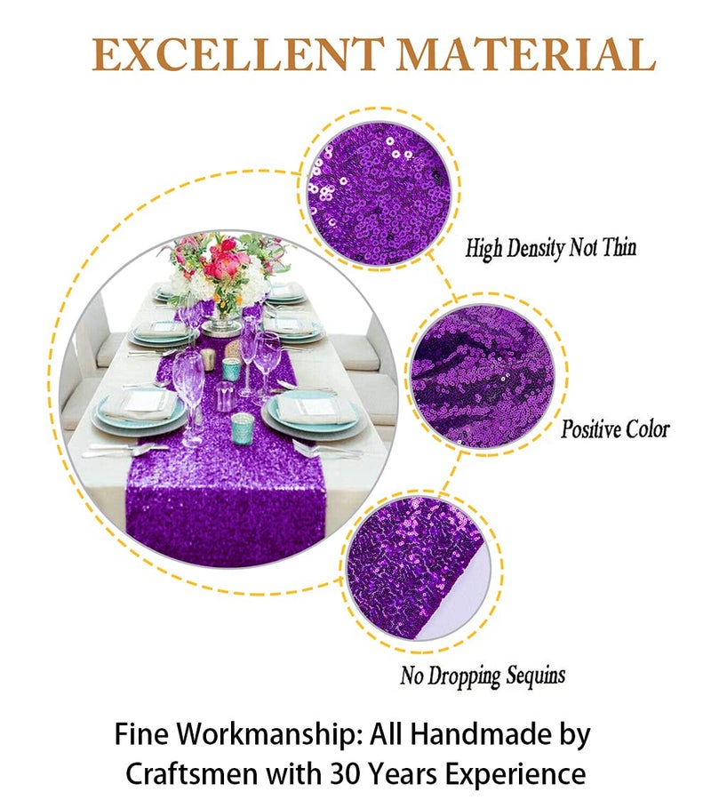 ShiDianYi 12''x72'' Sequin Table Runner - Sparkly Metallic Sequin Runner for Wedding, Bridal Shower, Dinner Party, Ready to Ship! (1, Purple) - Image 3